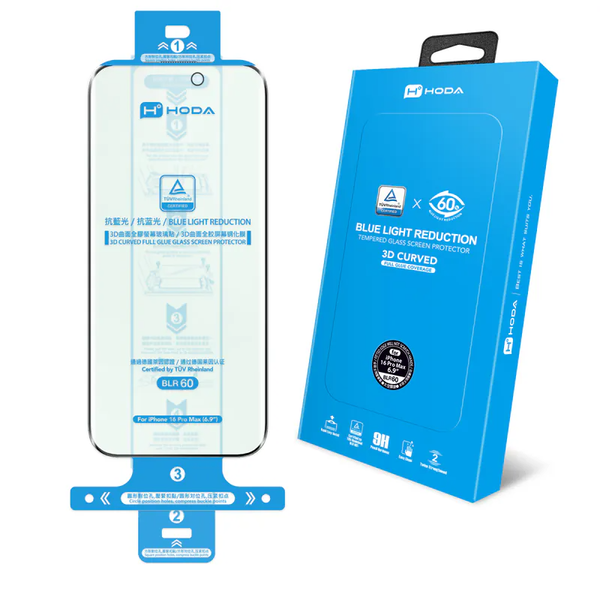  Cường Lực Hoda 3D Curved Chống Ánh Sáng Xanh Bảo Vệ Mắt Không Lẹm Viền Chính Hãng cho iPhone 16 Pro Max 