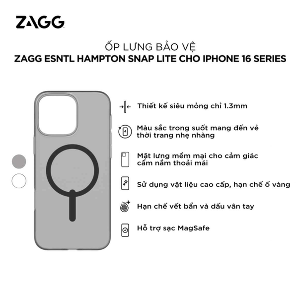  Ốp Lưng ZAGG ESNTL Hampton Snap Lite Siêu Mỏng Nhẹ Cao Cấp Chính Hãng cho iPhone 16 Pro| 16 Pro Max 