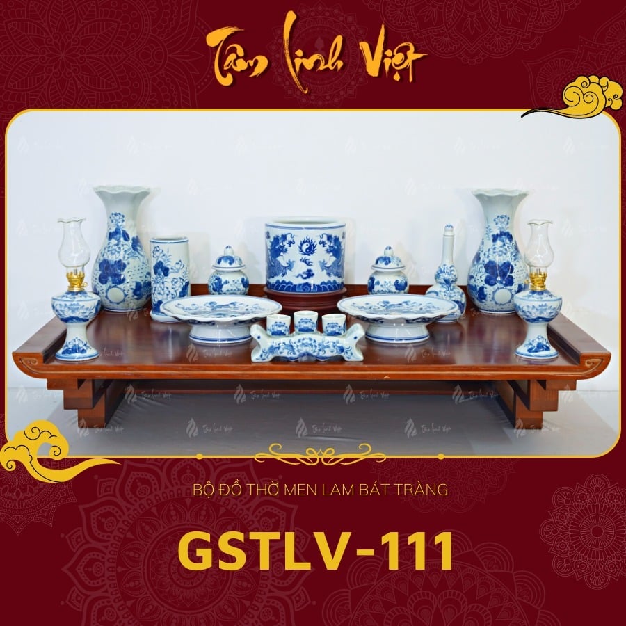 Bộ Đồ Thờ Men Lam Bát Tràng - GSTTV - 111