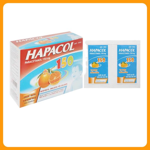 Thuốc Hapacol 150 DHG vị cam hỗ trợ giảm đau, hạ sốt cho trẻ (24 gói x 1.5g)