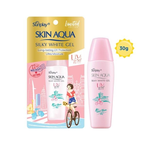 Gel chống nắng dưỡng da trắng mượt Sunplay Skin Aqua Silky White Gel SPF50+ 30g