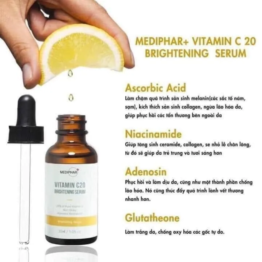 Serum Hỗ Trợ Trắng, Sáng Da Vitamin C20 Brightening Mediphar 30ml