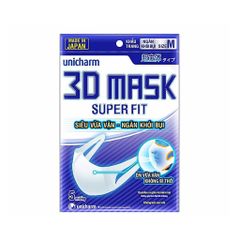 Khẩu Trang Nhật 3D Unicharm 3D Mask Super Fit bịch 5 cái 25k sale 14k(Màng Lọc Air Fit)