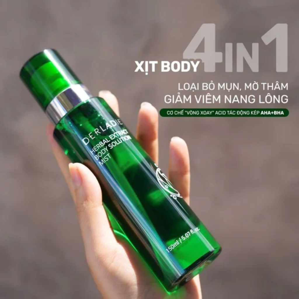 Xịt Loại Bỏ Mụn, Mờ Thâm, Giảm Viêm Nang Lông Derladie Herbal Extract Body Solution Mist