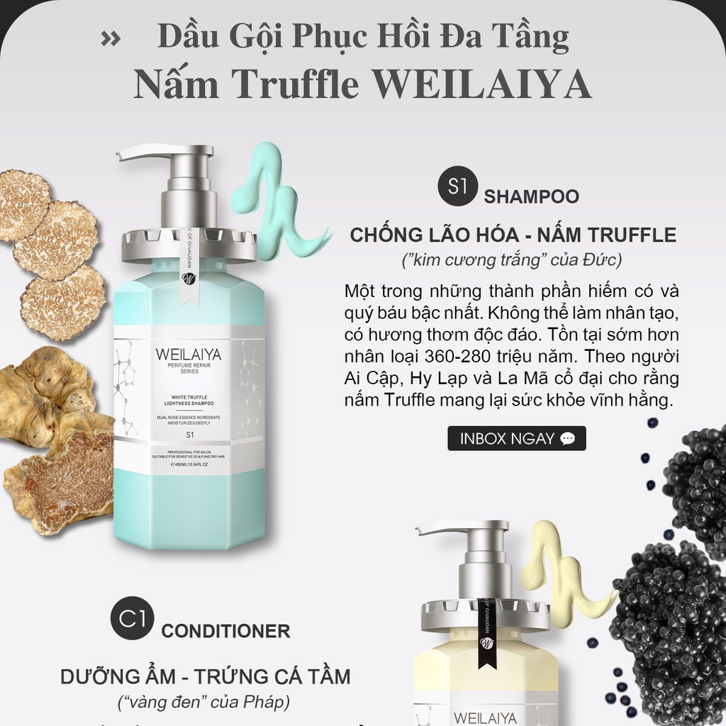 Bộ Dầu Gội Xả Phục Hồi Đa Tầng Nấm Truffle Weilaiya (TẶNG BỘ MINI)