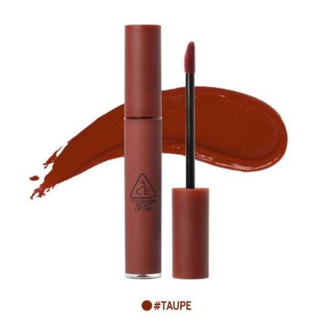 Son kem lì3CE Velvet Lip Tint màu Taupe - Đỏ Nâu