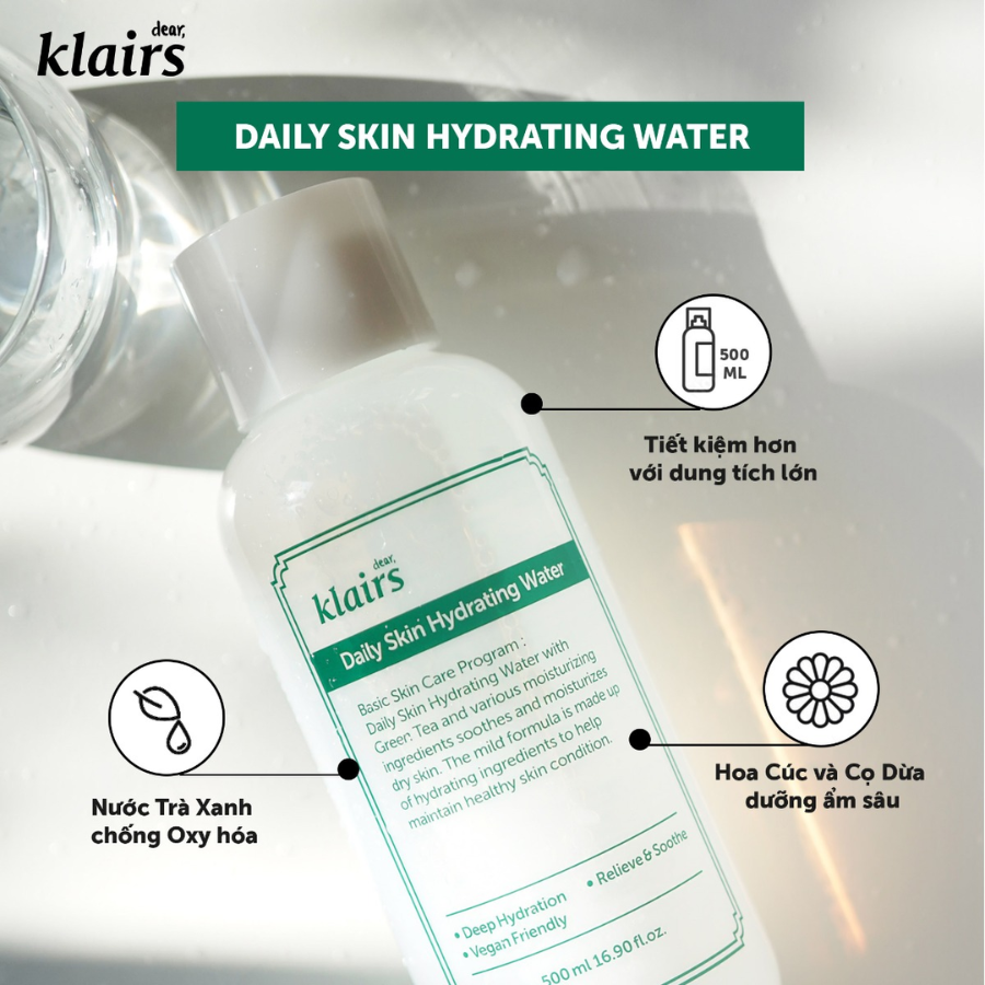 Nước Hoa Hồng Klairs Daily Skin Hydrating Water 500ml