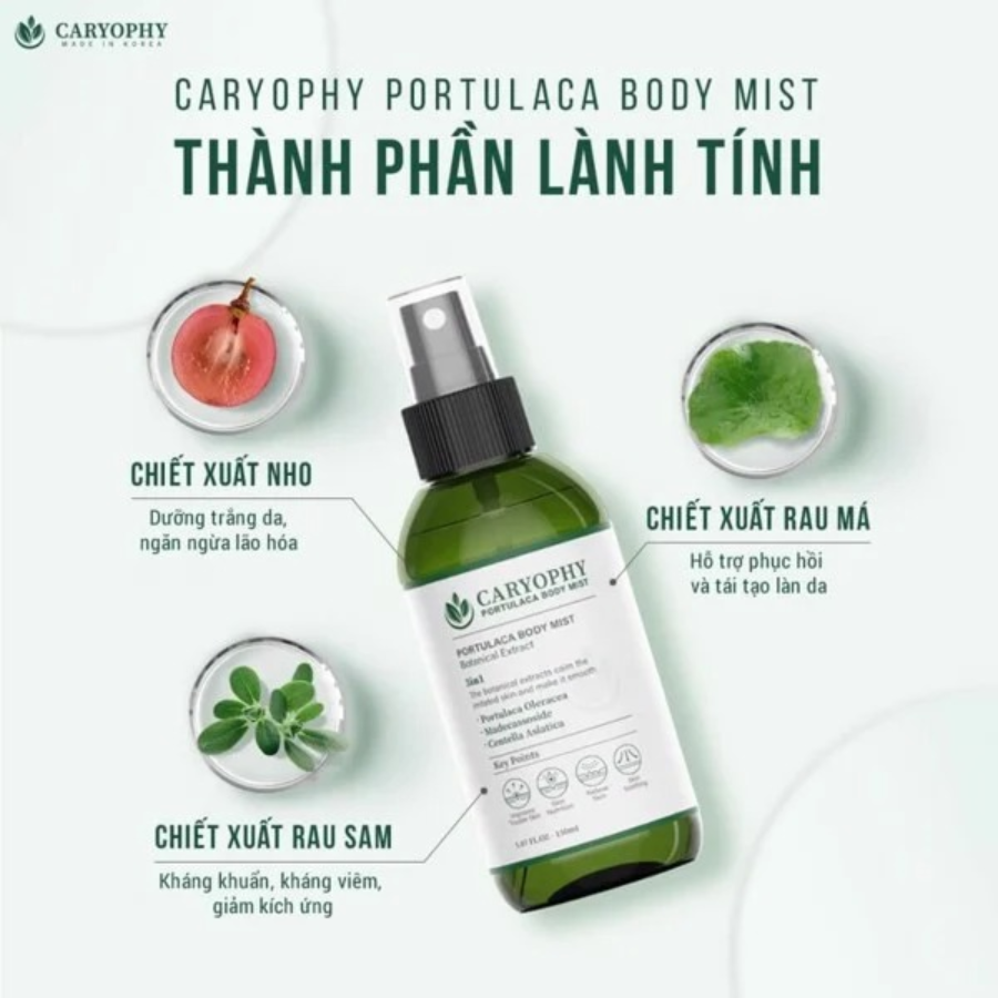 Xịt giảm mụn toàn thân Caryophy Portulaca Body Mist - 150ml