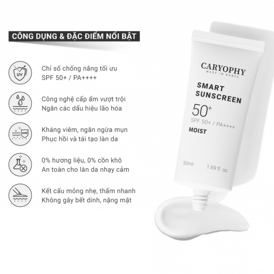 Kem Chống Nắng Dưỡng Ẩm, Ngừa Mụn Caryophy Smart Moist Sunscreen 50ml
