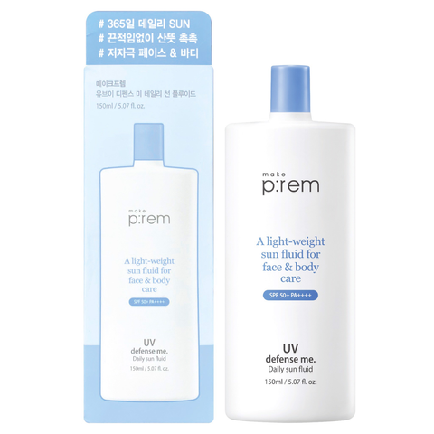 Kem Chống Nắng Dạng Lai Làm Dịu Và Bảo Vệ Da Trước Tác Hại Của Tia UV, SPF 50+ PA++++ MAKE P:REM UV defense me. Daily sun fluid 150ml/tuýp