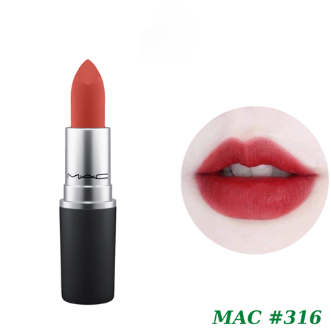 Son MAC Powder Kiss Lipstick Màu 316 Devoted To Chili(đỏ nâu tây)