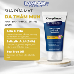 Gel Rửa Mặt Compliment No Problem AHA - BHA - PHA và Tea Tree 200ml ( Vạch Vàng)