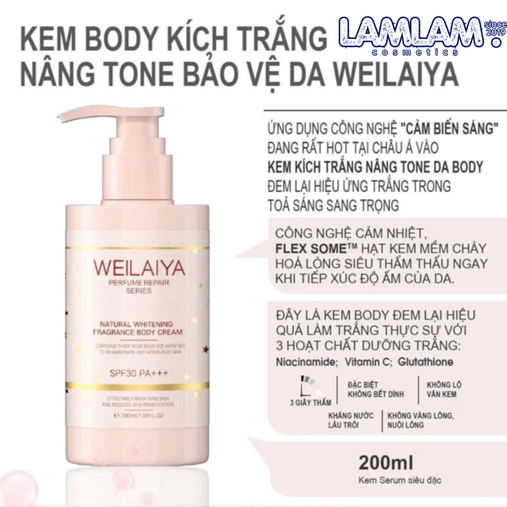 Kem Dưỡng Trắng Nâng Tông Da Weilaiya Natural Whitening Fragrance Body Cream
