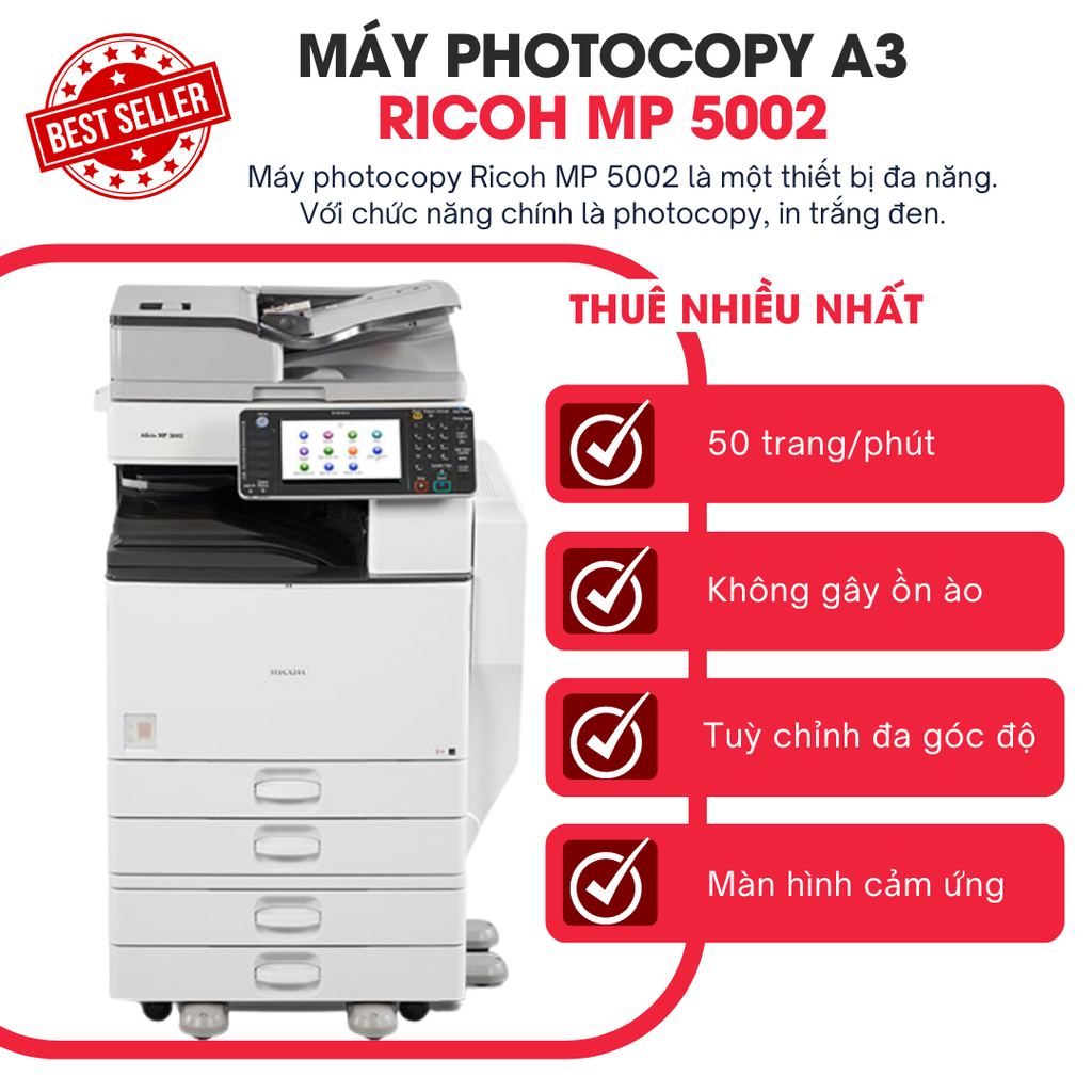 Cho thuê máy Photocopy đa năng trắng đen Ricoh MP 5002 - ( New 96%)