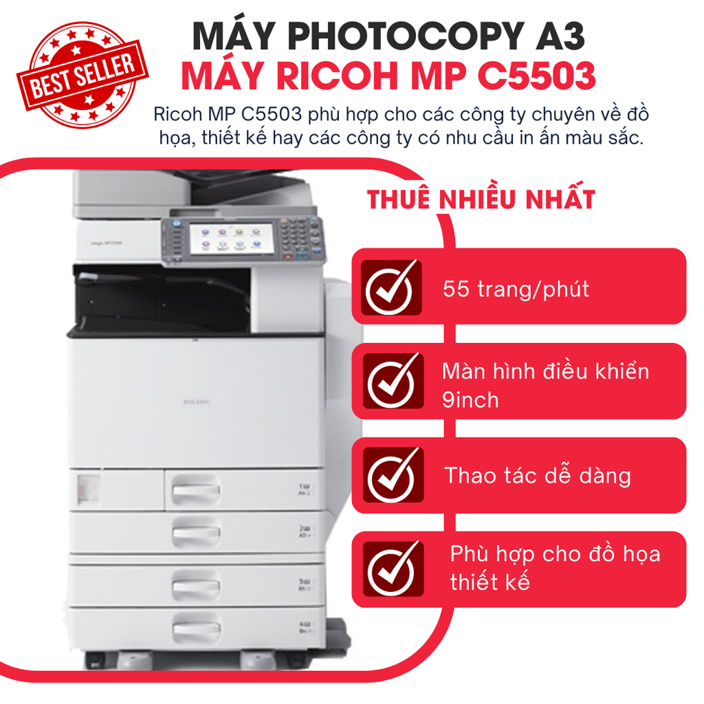 Cho thuê máy Photocopy đa năng màu Ricoh Aficio MP C5503 - ( New 96%)