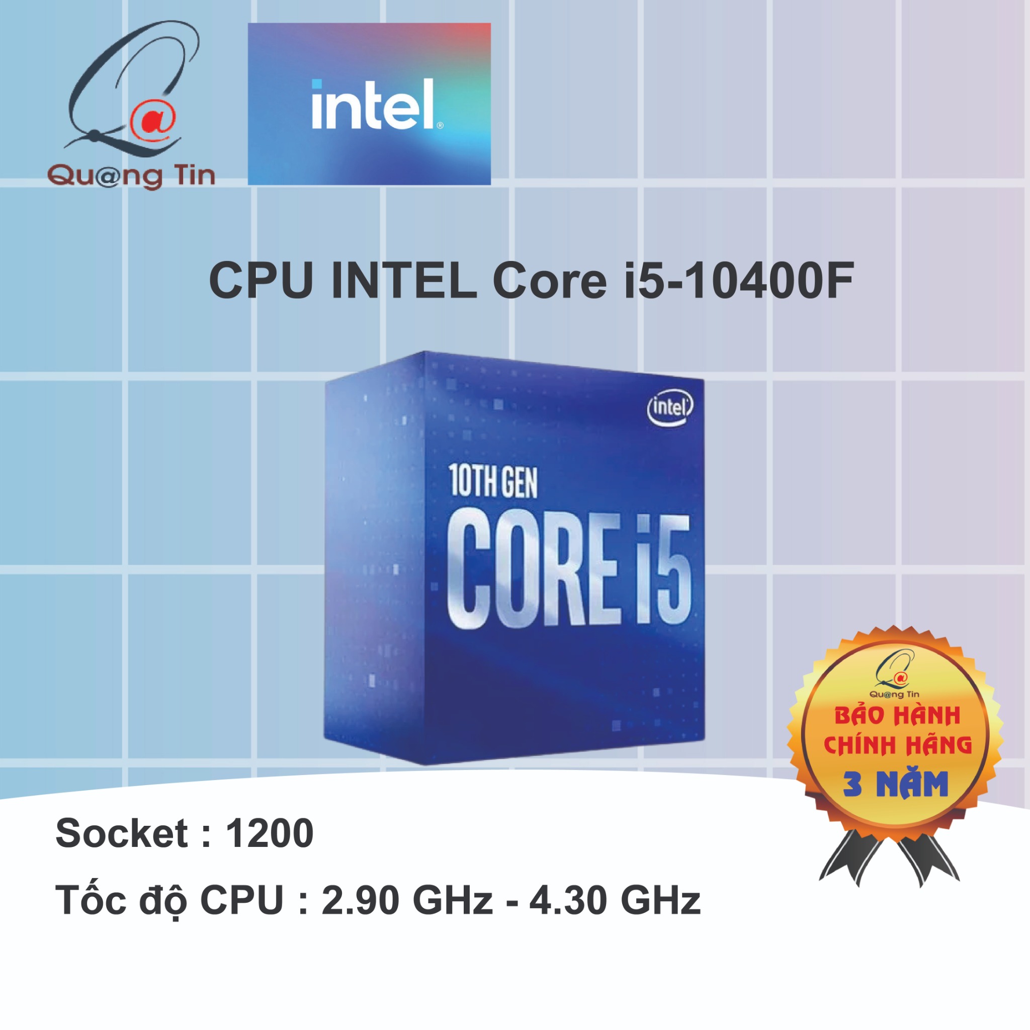 CPU INTEL Core i5-10400F (6C/12T, 2.90 GHz - 4.30 GHz, 12MB) - 1200