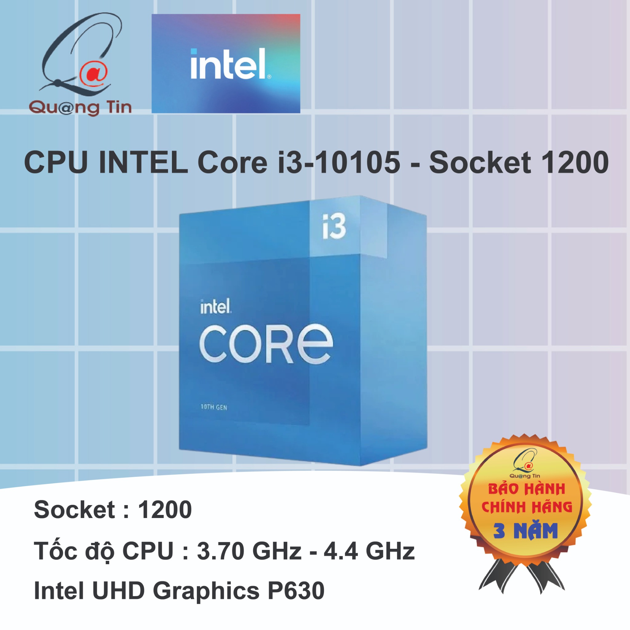 CPU INTEL Core i3-10105 (4C/8T, 3.7GHz - 4.4GHz, 6MB) - 1200