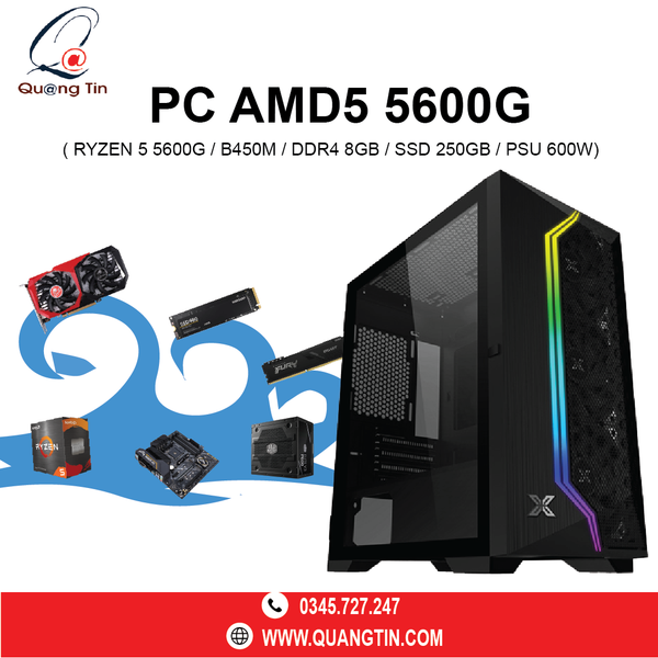 PC AMD5-5600 | Ryzen 5 5600G | B450M | DDR4 8GB | SSD 250GB| PSU 600W