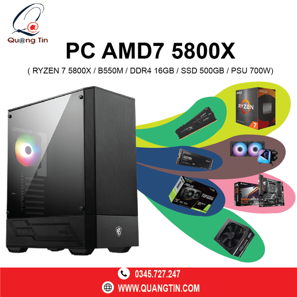 PC AMD7-5800X ( Ryzen 7-5800X / B550M / DDR4 16GB / SSD 500GB / PSU 700W)