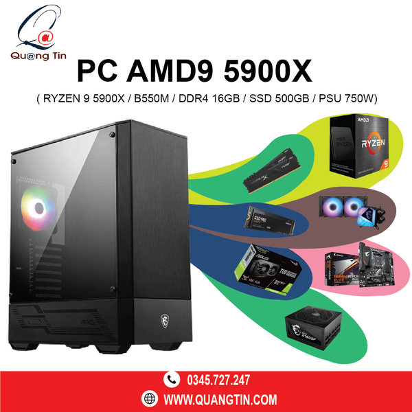 PC AMD9 5900X ( Ryzen 9 5900X / B550M / DDR4 16GB / SSD 500GB / PSU 750W)