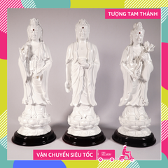 Bộ 3 tượng Phật Tây Phương Tam Thánh Tam Thế Phật trắng ngà - Cao 25cm