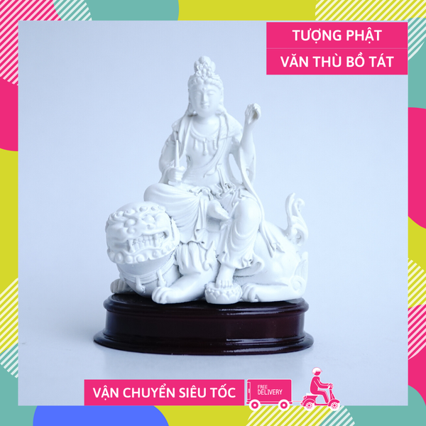 Tượng Phật Văn Thù bồ tát ngồi cưỡi hổ trắng ngà - Cao 10cm