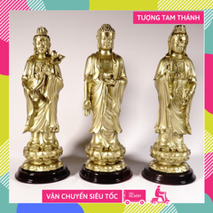 Bộ 3 tượng Phật Tây Phương Tam Thánh Tam Thế Phật nhũ đồng - Cao 25cm