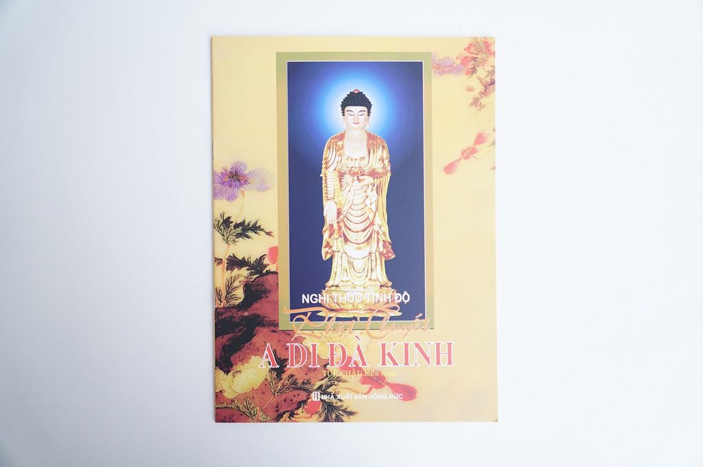 Sách phật giáo Nghi thức tịnh độ Phật thuyết A Di Đà kinh Tuệ Châu bìa giấy cam chữ to rõ 22 trang