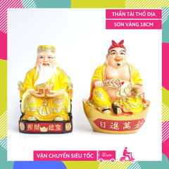 Tượng Thần Tài Thổ Địa đẹp sơn vàng chiêu tài hút lộc - Cao 18cm - Đặc nguyên khối,nặng,chắc