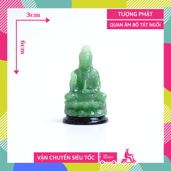 Tượng Phật Bà Quan Thế Âm Bồ Tát ngồi cẩm thạch - Cao 6cm