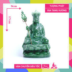 Tượng Phật Địa Tạng Vương Bồ Tát ngồi cẩm thạch xanh - Cao 17cm
