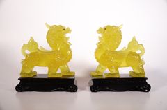 Cặp tượng Tỳ Hưu hổ phách phong thủy chiêu tài - Cao 15cm