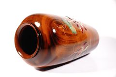 Bình hoa gỗ lỡn vẽ sen nổi lá lan mỹ nghệ cao cấp - Cao 30cm