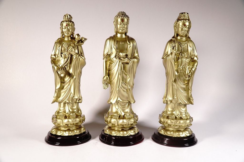 Bộ 3 tượng Phật Tây Phương Tam Thánh Tam Thế Phật nhũ đồng - Cao 25cm