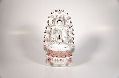 Tượng Phật Bà Quan Âm Bồ Tát gốm sứ ngồi tòa sen hào quang cao cấp - Cao 20cm