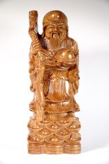 Bộ 3 tượng Phúc Lộc Thọ gỗ hương đứng trên khối vàng nguyên khối điêu khắc chạm cực đẹp - Cao 30cm