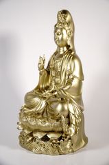 Tượng Phật Bà Quan Thế Âm Bồ Tát ngồi đài sen mạ đồng - Cao 30cm