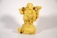 Tượng Phật Di Lặc đứng trên bao tải tiền vàng đất tài lộc - Cao 14cm