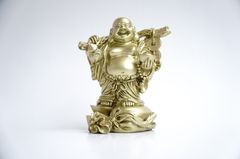 Tượng Phật Di Lặc trên bao tải tiền mạ đồng cầu tài lộc - Cao 14cm