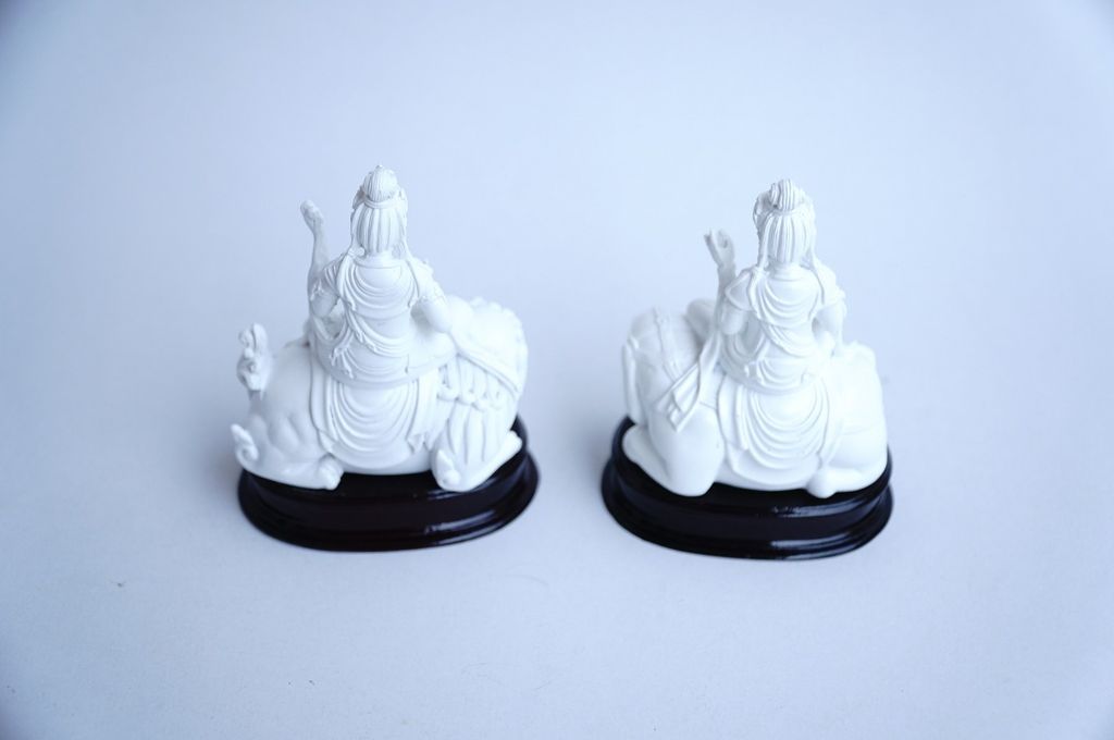 Bộ 2 tượng Phật Phổ Hiền và Văn Thù bồ tát ngồi trắng ngà - Cao 10cm