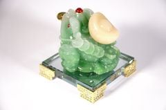 Tượng Cóc Thiềm Thừ đế kính ngọc xanh cõng vàng chiêu tài - Cao 12cm