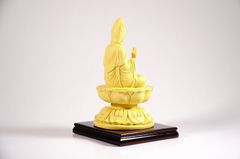 Tượng Quan Âm Bồ Tát ngồi tòa sen có đế vàng đất - Cao 12cm