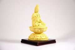 Tượng Quan Âm Bồ Tát ngồi tòa sen có đế vàng đất - Cao 12cm