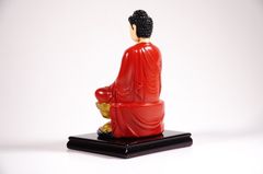 Tượng phật A Di Đà ngồi tòa sen có đế vẽ màu áo đỏ - Cao 12cm