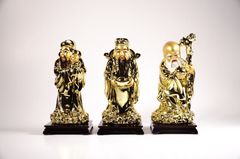 Bộ tượng Tam Đa Phúc Lộc Thọ cầu tài lộc mạ vàng - Cao 13cm