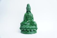 Tượng Phật Quan Thế Âm Bồ Tát ngồi ngọc lục bảo đúc nguyên khối - Cao 30cm