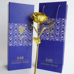 Bộ quà tặng Hoa Hồng mạ vàng 24K - Có hộp và giỏ xanh