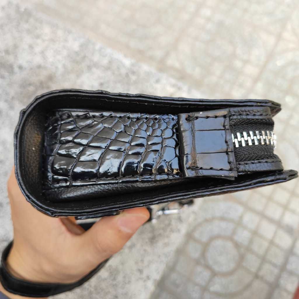 Clutch cầm tay da cá sấu màu đen lịch lãm (KHÓA SỐ BẢO MẬT)