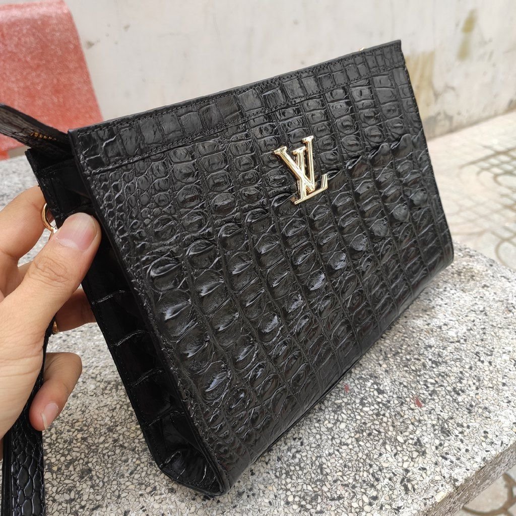 Clutch cầm tay da cá sấu [DA ĐUÔI CÁ SẤU MÀU ĐEN ĐẸP LỊCH LÃM]