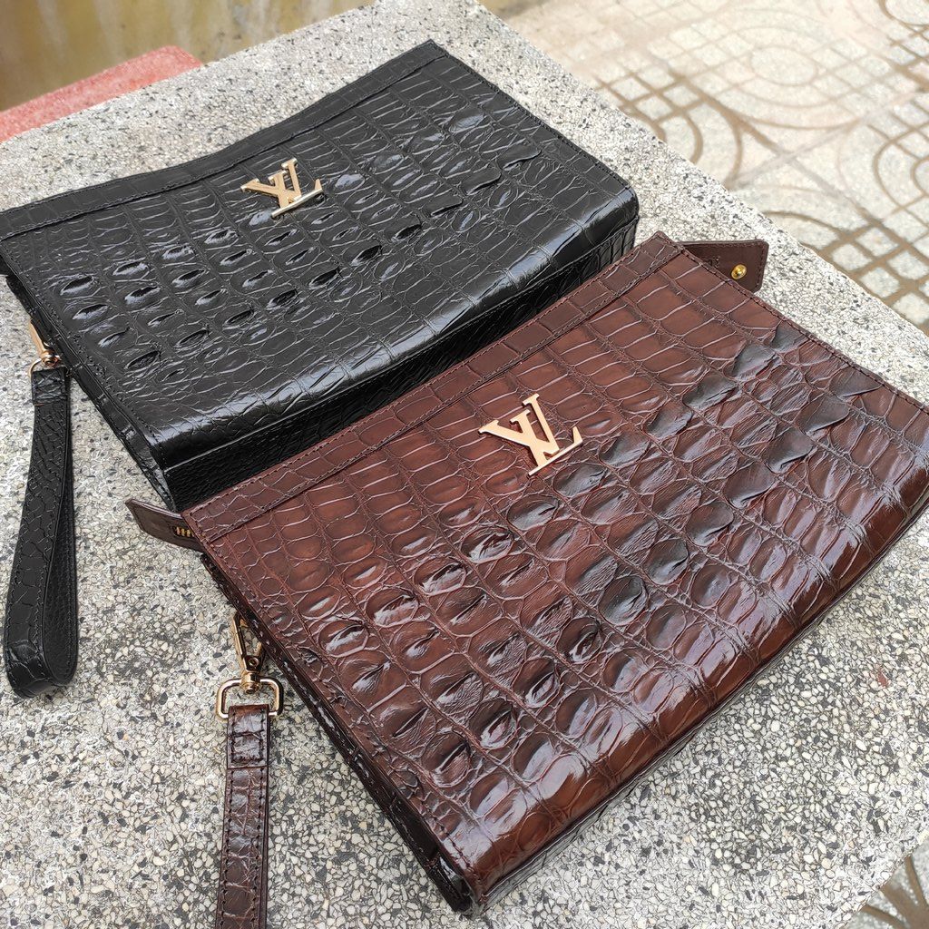 Clutch cầm tay da cá sấu [DA ĐUÔI CÁ SẤU MÀU ĐEN ĐẸP LỊCH LÃM]